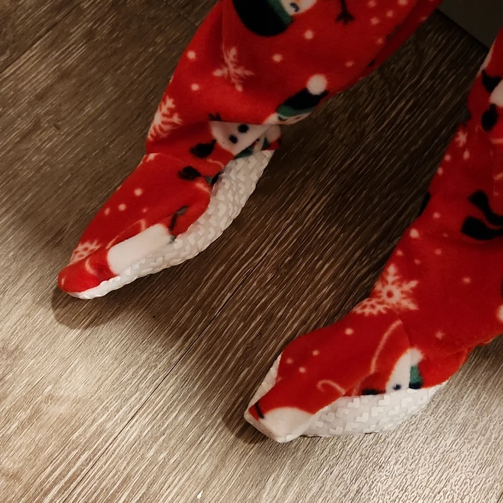 Red & White Snowman Fleece Bodysuit Pajamas